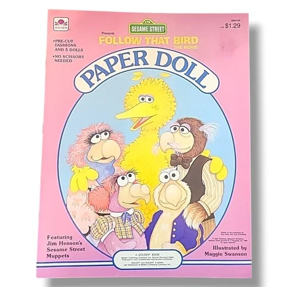 1985 Sesame Street Follow That Bird Paper Dolls Golden Book Uncut Big Bird - Picture 1 of 6